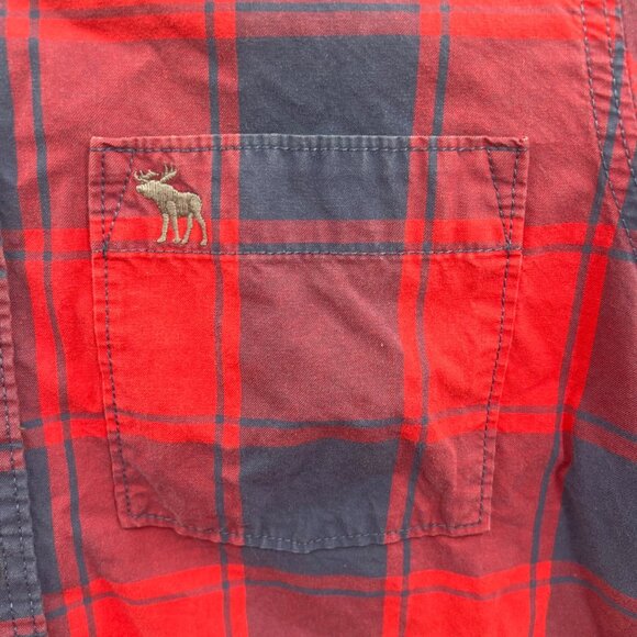 Abercrombie & Fitch Mens Red & Navy Plaid Button-Up Shirt Muscle Fit Size L - Picture 4 of 5
